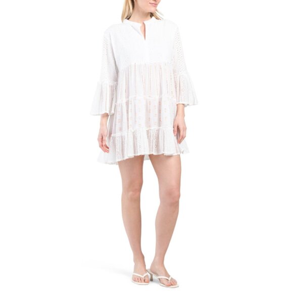 LA MODA White Notch Collar Day Mini Dress - Picture 1 of 2